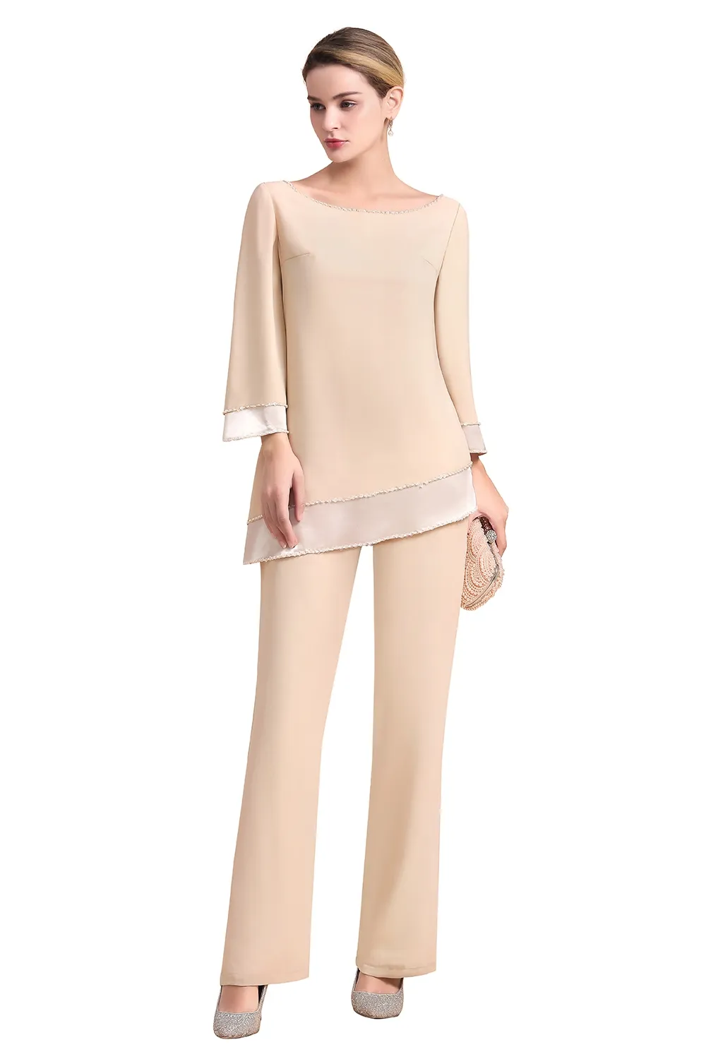 Champagne Brautmutterkleider 2 Teilig | Jumpsuit Brautmuttermoden