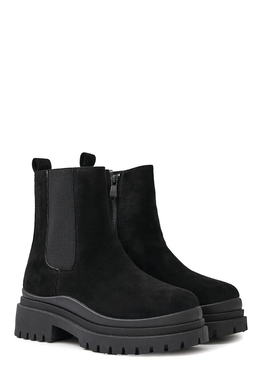 Cloud5ive Damen Schuhe Plateau Stiefel mit Zipper u. elastischem Band schwarz