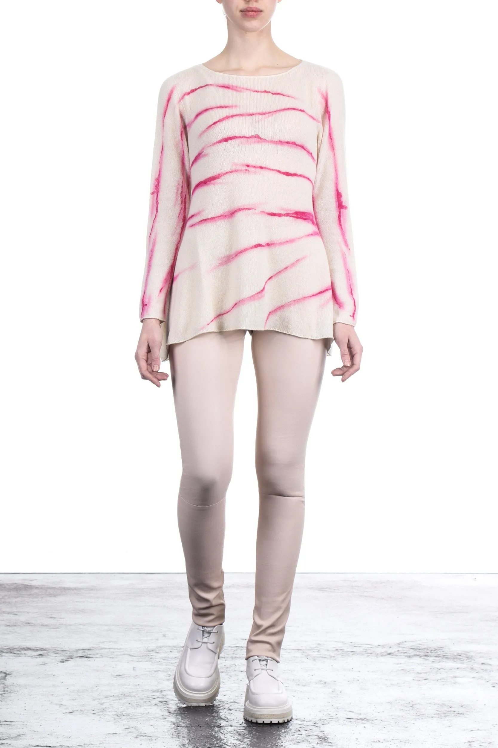 F Cashmere Damen Kaschmir A-Linie Pullover Bruco 12 weiß pink