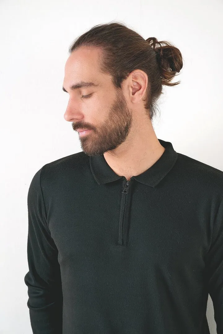 Gestricktes Poloshirt mit Reißverschlusskragen