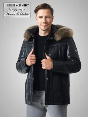 Herren Lederjacke mit Kapuze