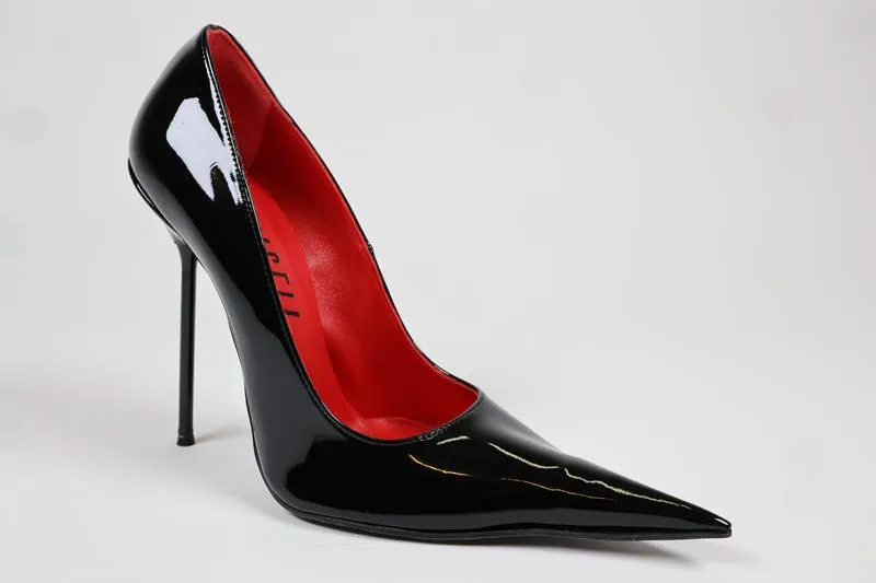 Longpoint Lack Stiletto High Heels schwarz-rot