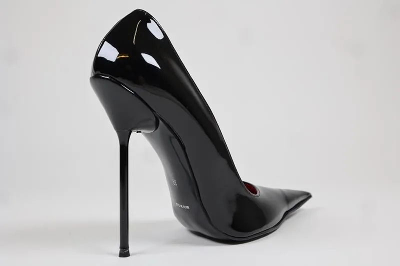 Longpoint Lack Stiletto High Heels schwarz-rot