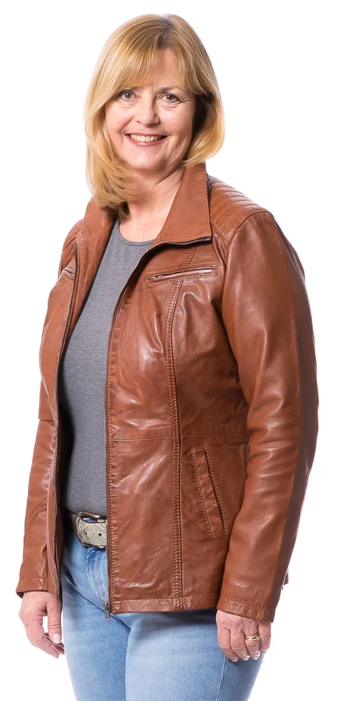 Marina cognac Damen Lederjacke in between Länge