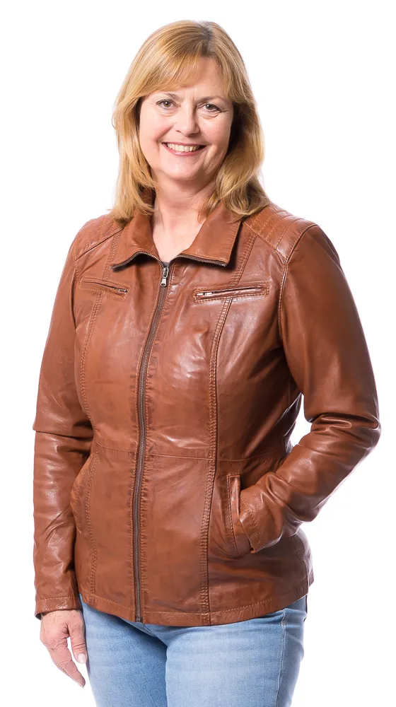 Marina cognac Damen Lederjacke in between Länge