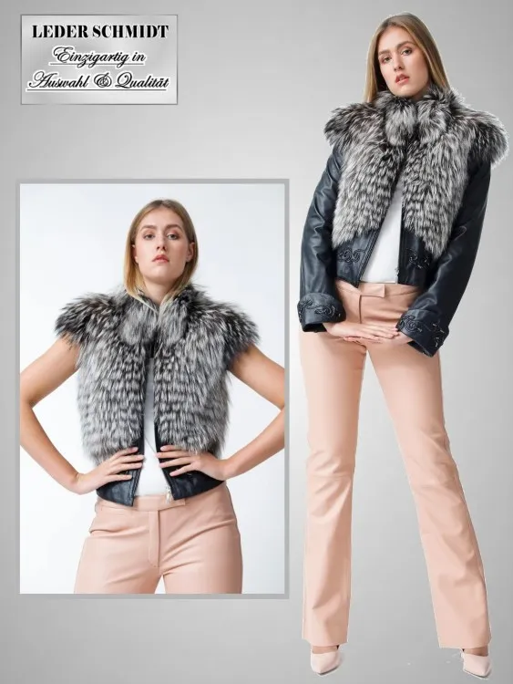  Damen Lederjacke oder Silberfuchsweste