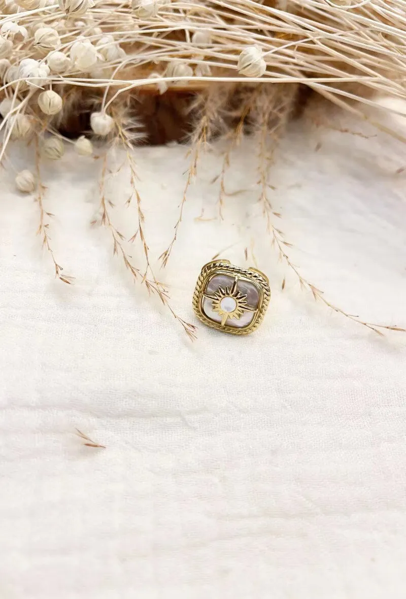 Ring square star mother of pearl
