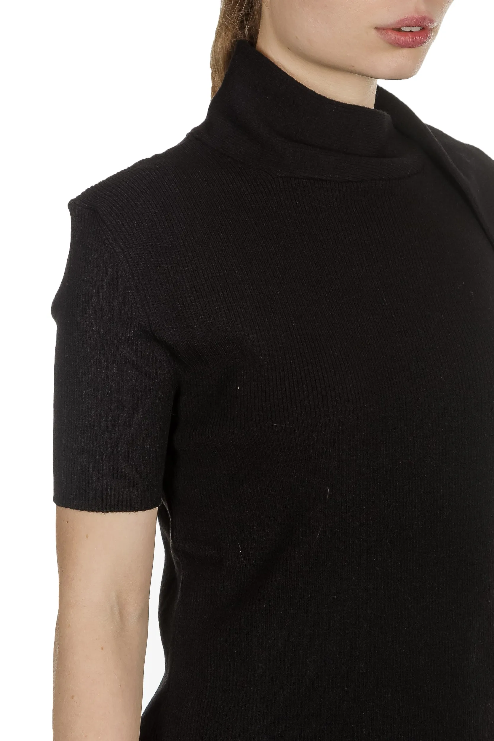 Sarah Pacini asymmetrischer Stehkragen Pullover schwarz