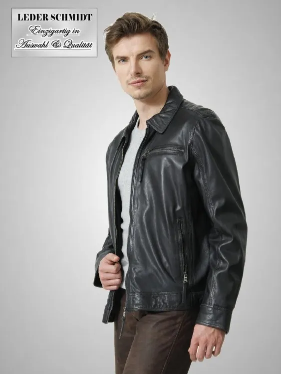 Schwarzblaue kurze Herren Lederjacke